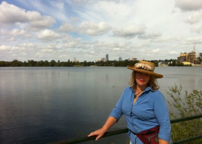 Virginia on trail around Lady Byrd Lake, Austin