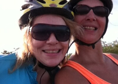 Virginia and Mary in bike helmets