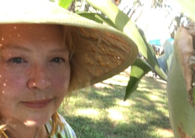 Virginia in hat with foliage 2018