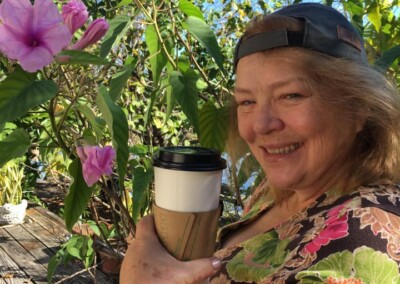 Virginia with coffee and flower (2020)